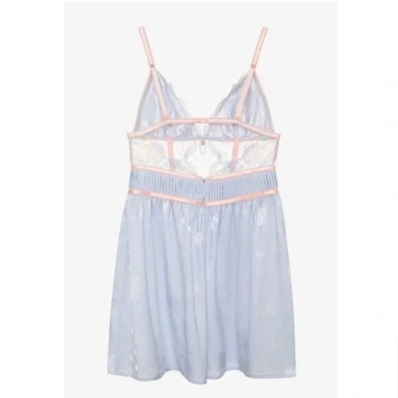 For Love and Lemons High Tide Slip Dress Blue Pink Satin Skirt Seashell Charm M - Picture 2 of 7
